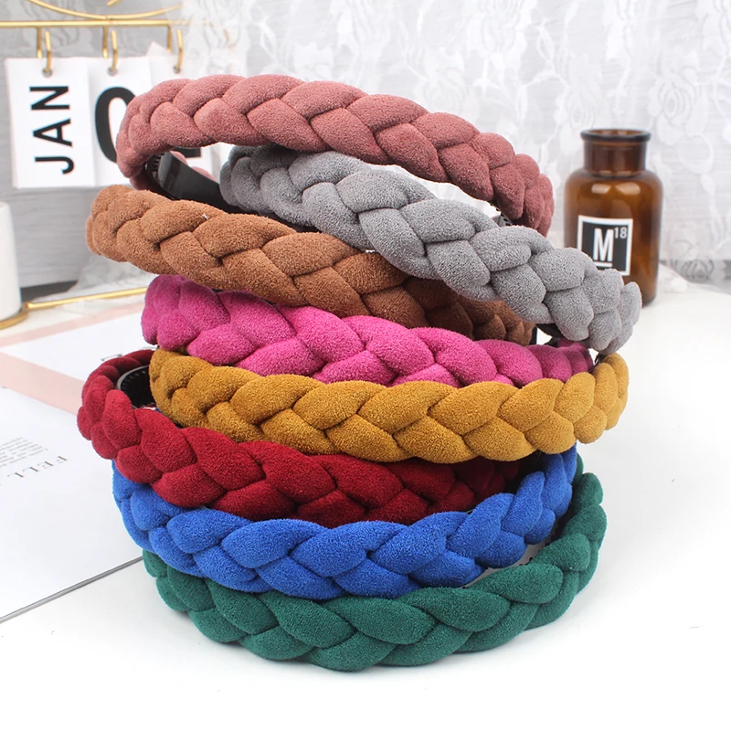 Versatile Antislip Wide Edge Hair Band Women's Suede Fried Dough Twists Braid Pressed Hair Headwear Simple Versatile Headband