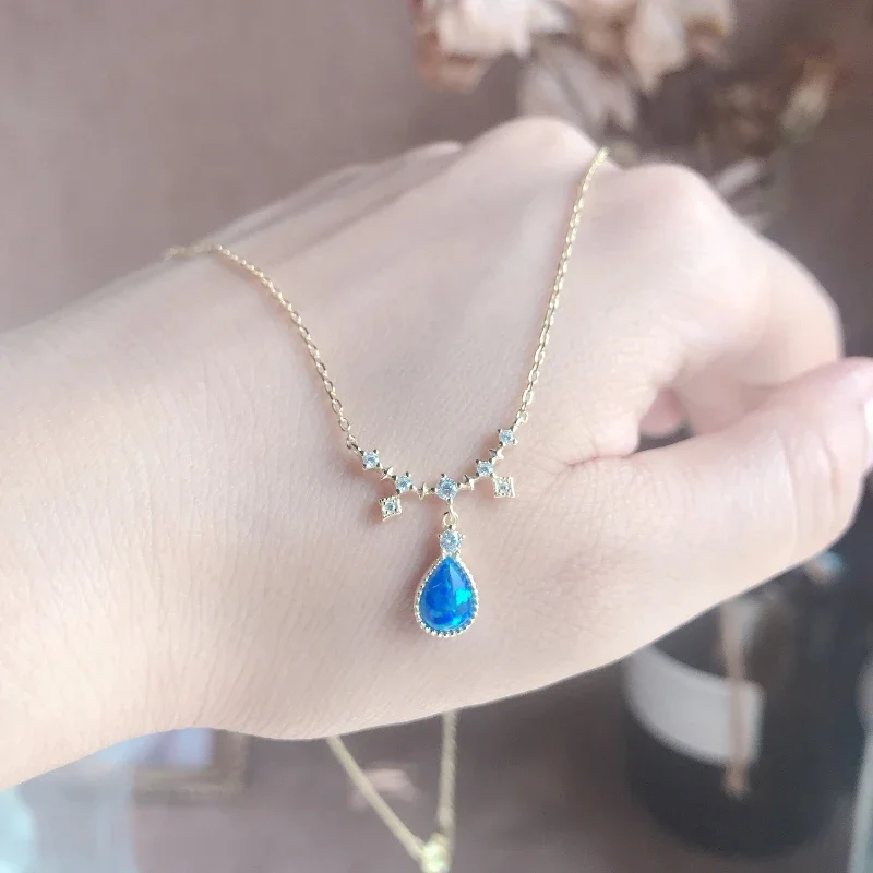 Light Luxury Clavicle Chain Elegant multicolour Opal water-drop Necklace Original Design Romantic Wedding Dress Pendant Jewelry