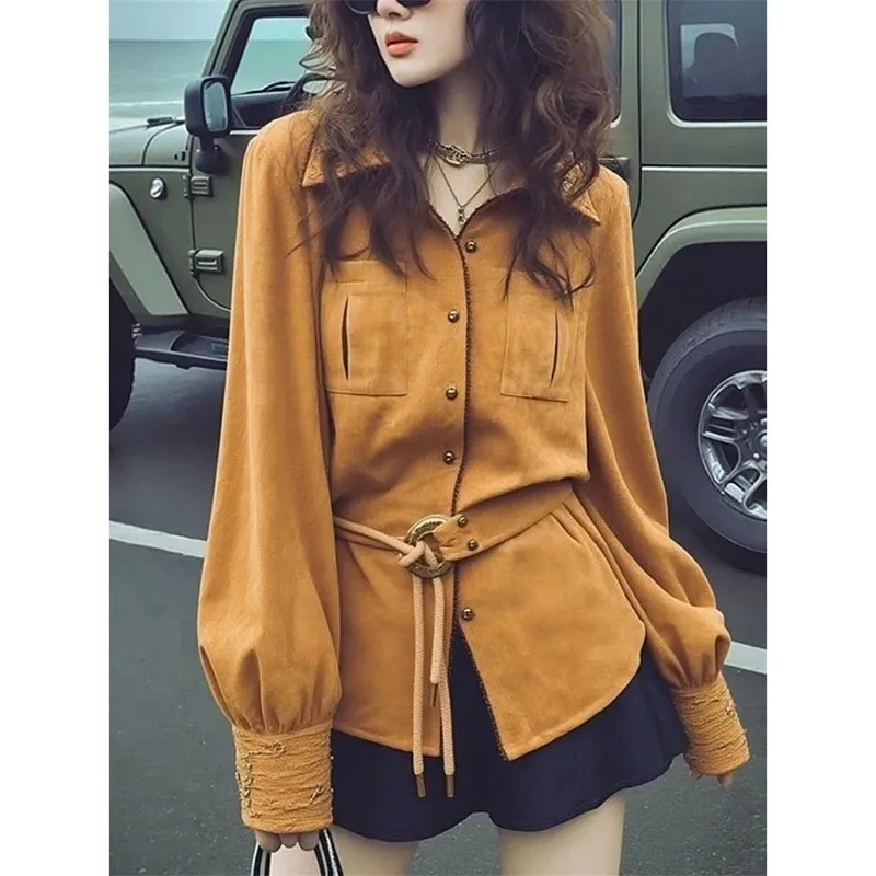 

2026 New Good-Looking Temperament High-End Design Sense Orange Shirt Fashionable Women's shirt Blouse Spring Autumn Clothing