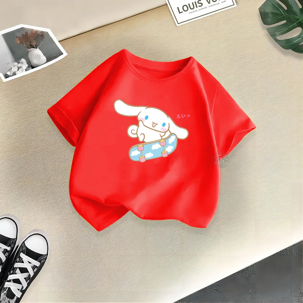 Sanrio Summer cotton playful girl T-shirt Big ear dog Creative printed street Y2K casual cotton top Outdoor sports breathable to