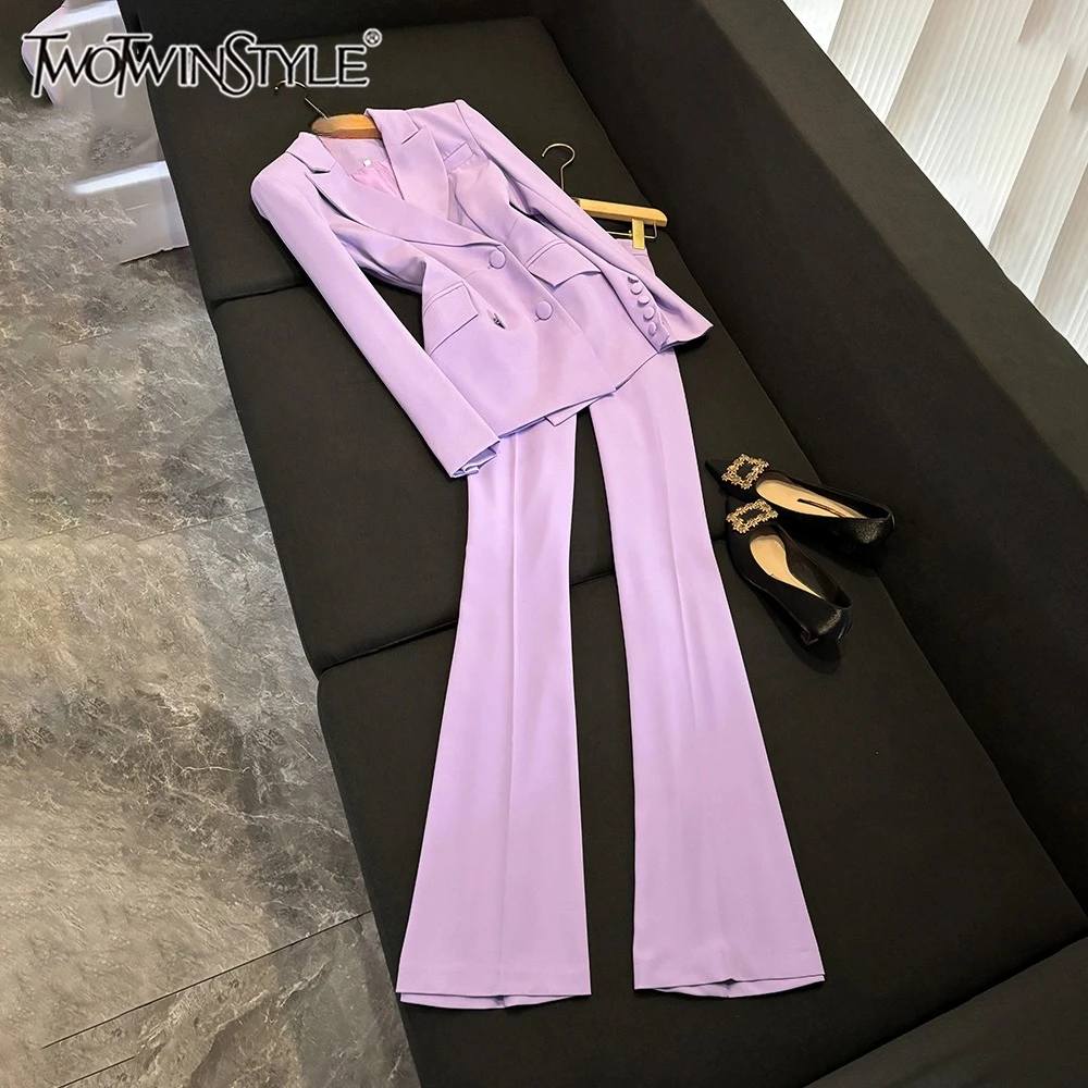 

TWOTWINSTYLE Design Sense однотонные комплекты из двух предметов для женщин с v-образным вырезом и длинными рукавами, топ с высокой талией Panst Chic, женский новый KSE528826