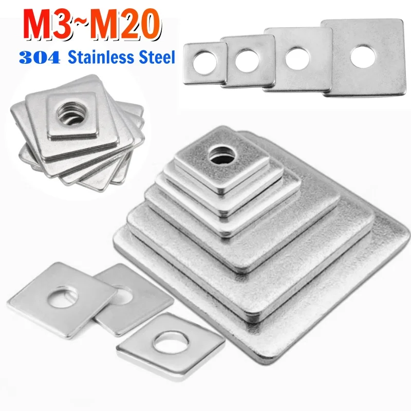 

304 Stainless Steel Square Flat Washer Square Metal Gaskets Rectangular Curtain Wall Washers M3 M4 M5 M6 M8 M10 M12 M14 M16 M20