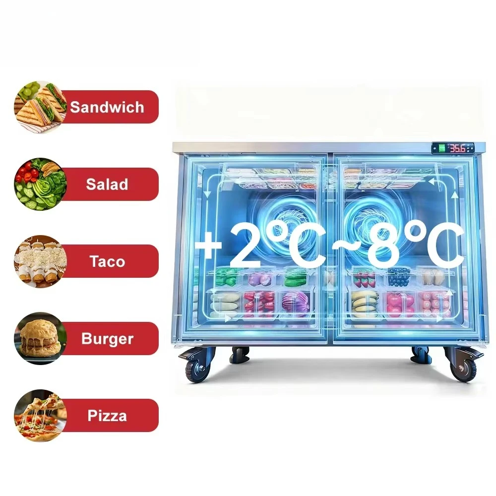 Stainless Steel Freezer Workbench Top Chiller Commercial Counter Chiller Sandwich Salad Pizza Ready to Refrigerate