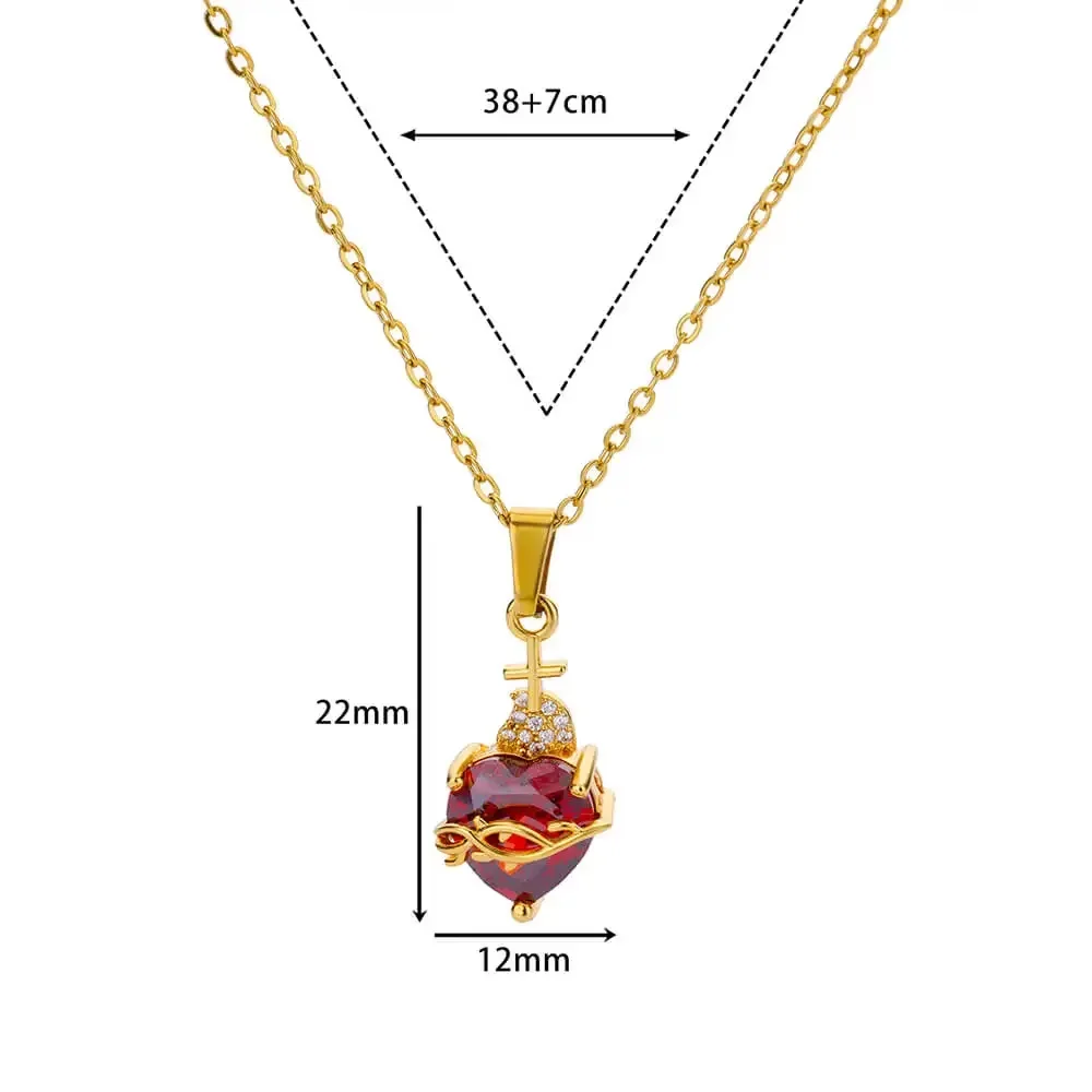 Zircon Heart Cross Necklace for Women Stainless Steel Chain Romantic Love Necklaces Vintage Aesthetic Fashion Jewelry Gift