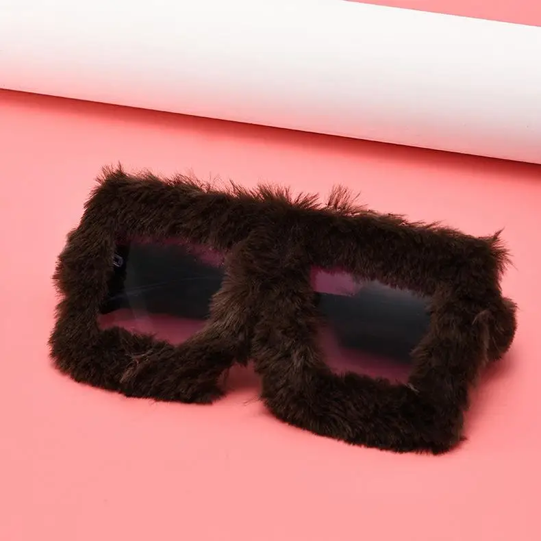 Oversized Plush Sunglasses Soft Fluffy Style Winter Shades Party Christmas Halloween Cosplay Square Frame Sun Glasses for Women