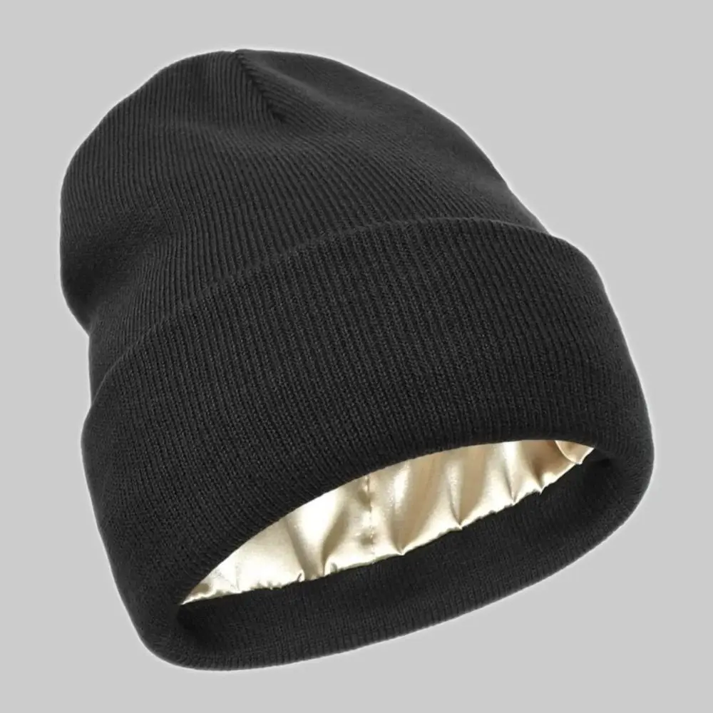 New Satin Satin Lined Beanie Cap Double Layer Anti-Static Slouchy Beanie Knit Construction Sleeping Cap Winter Wear