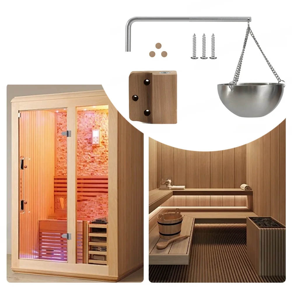 Stainless Steel Cedar Wood Sauna Aromatherapy Bowl Oil Cup Holder With Swinging Arm For Spa Heater Rock Accessories 200ML