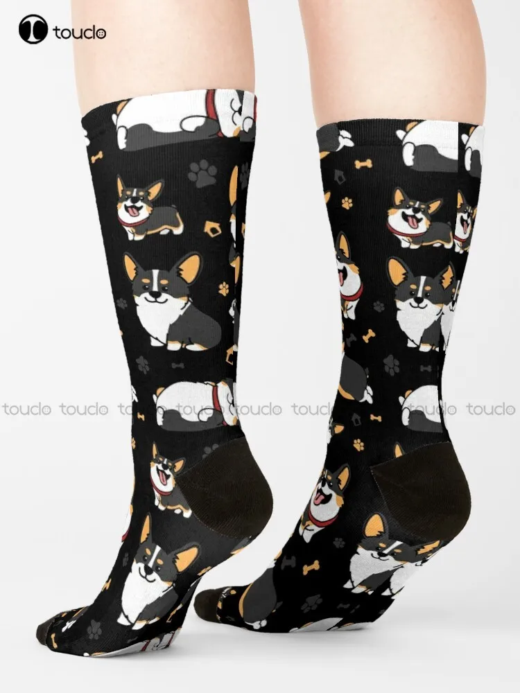 Cute Welsh Corgi  Socks White Soccer Socks Youth Personalized Custom Unisex Adult Teen Youth Socks 360° Digital Print Harajuku