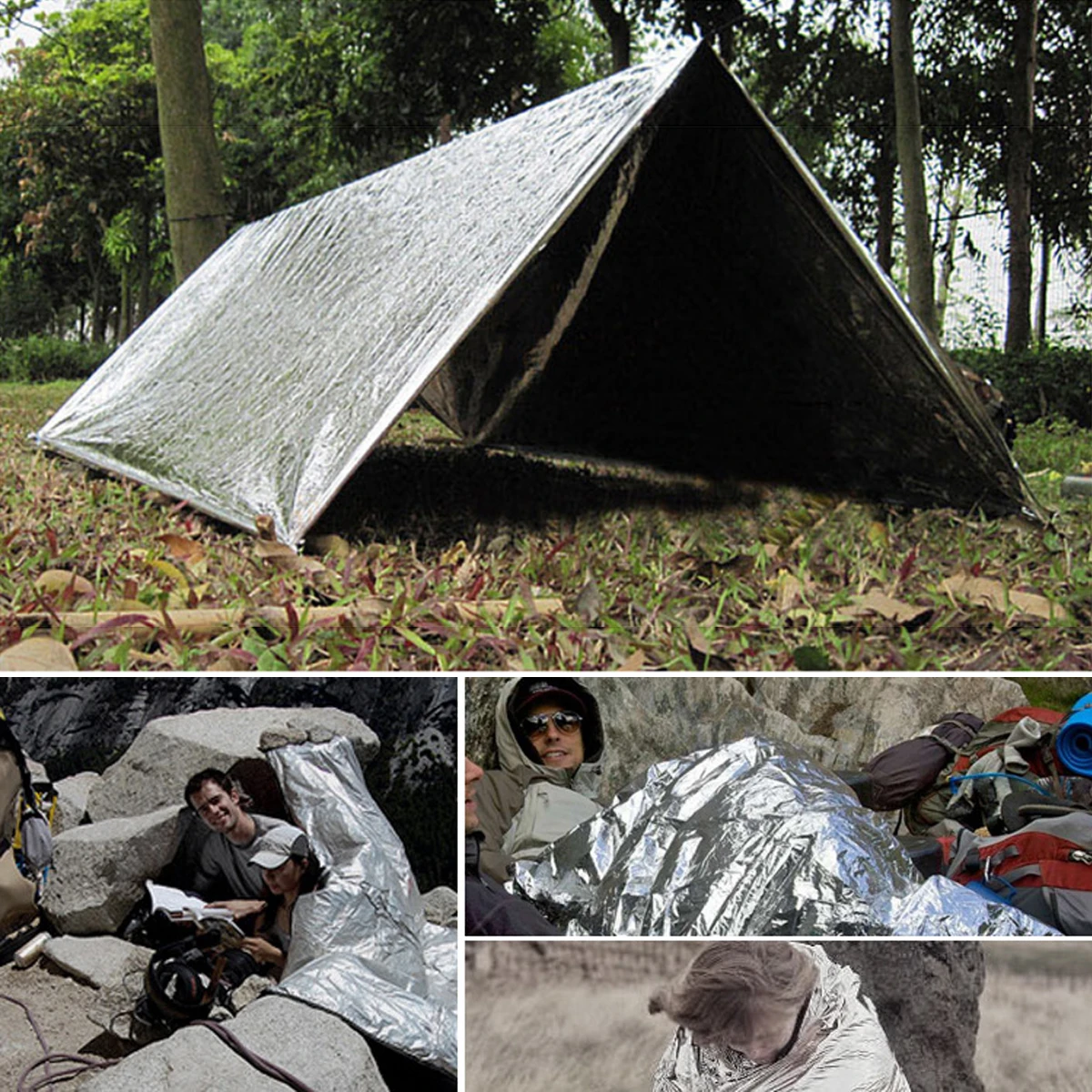 5pcs Convenient Life-saving Emergency Thermal Blanket 160*210cm BET Film Outdoor Silver First Aid Blanket Outdoor Camping