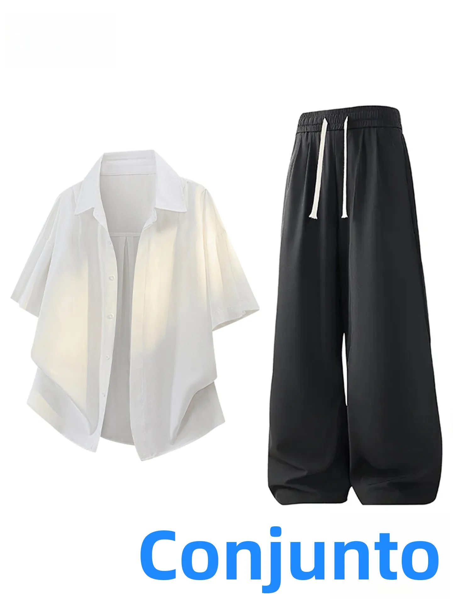 Conjunto Masculino TUCANO de Camisa e Calça em Seda Gelada, Fino, Simples, Moderno, Cor Sólida, Sensação de Luxo, Roupa Espor...
