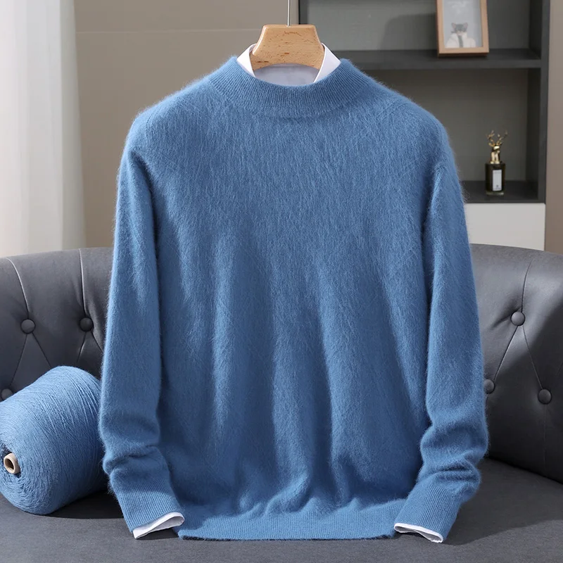 

Men's 100% Pure Mink Cashmere Knit Sweater Autumn Winter New Loose Solid Color Thickened Sweater Business Casual Warm Base Shirt