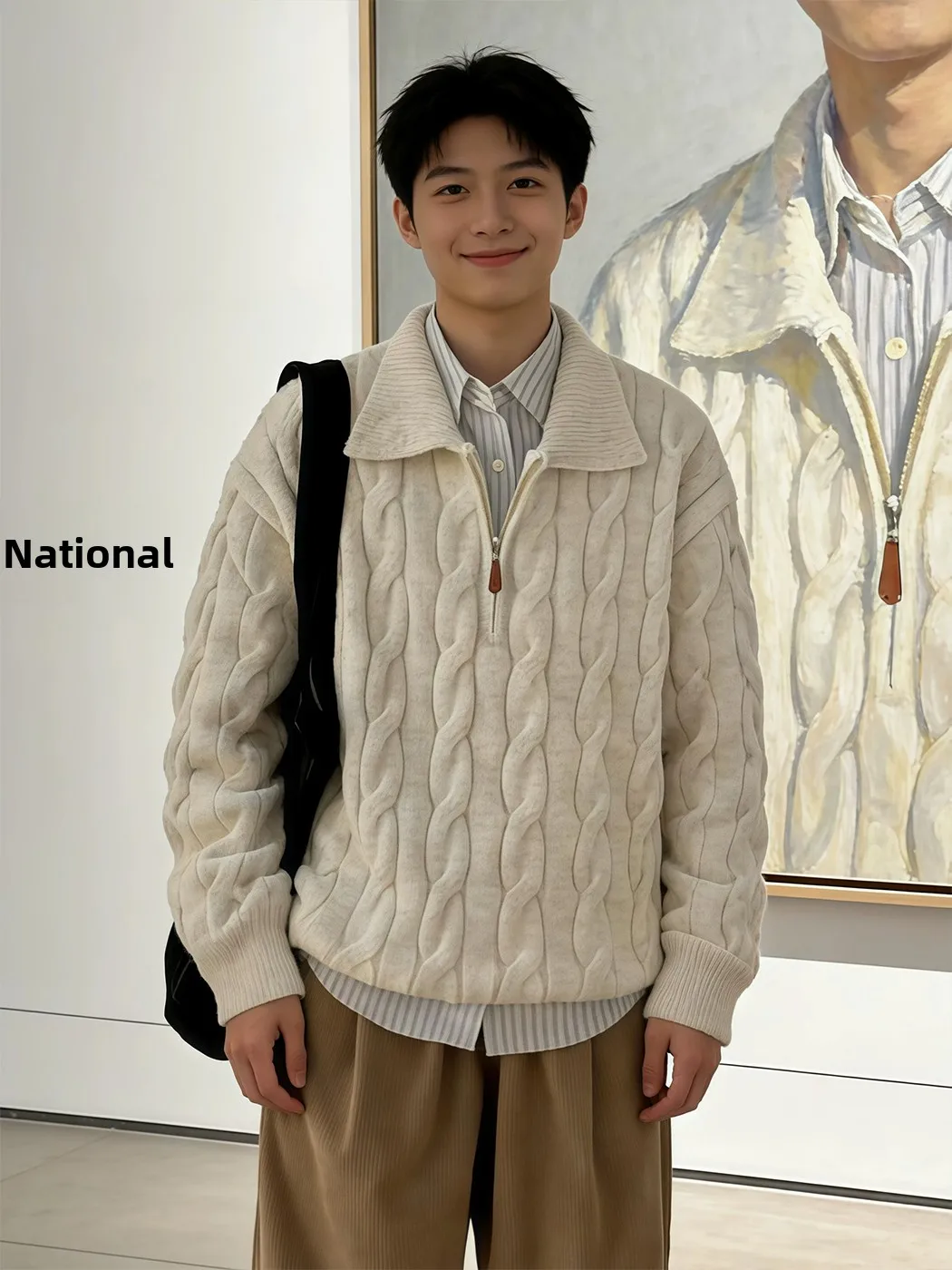 

Мужской вязаный свитер-пуловер Thiened с воротником-стойкой на молнии, повседневная комфортная зимняя верхняя одежда из полиэстера