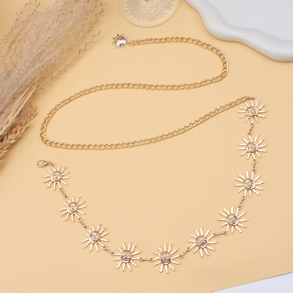 Women Fashion Belt Hip Hop High Waist Gold Silver Color Vortex Sun Chain Chunky Fringes Waist Chain Corset Chain Belt view 6