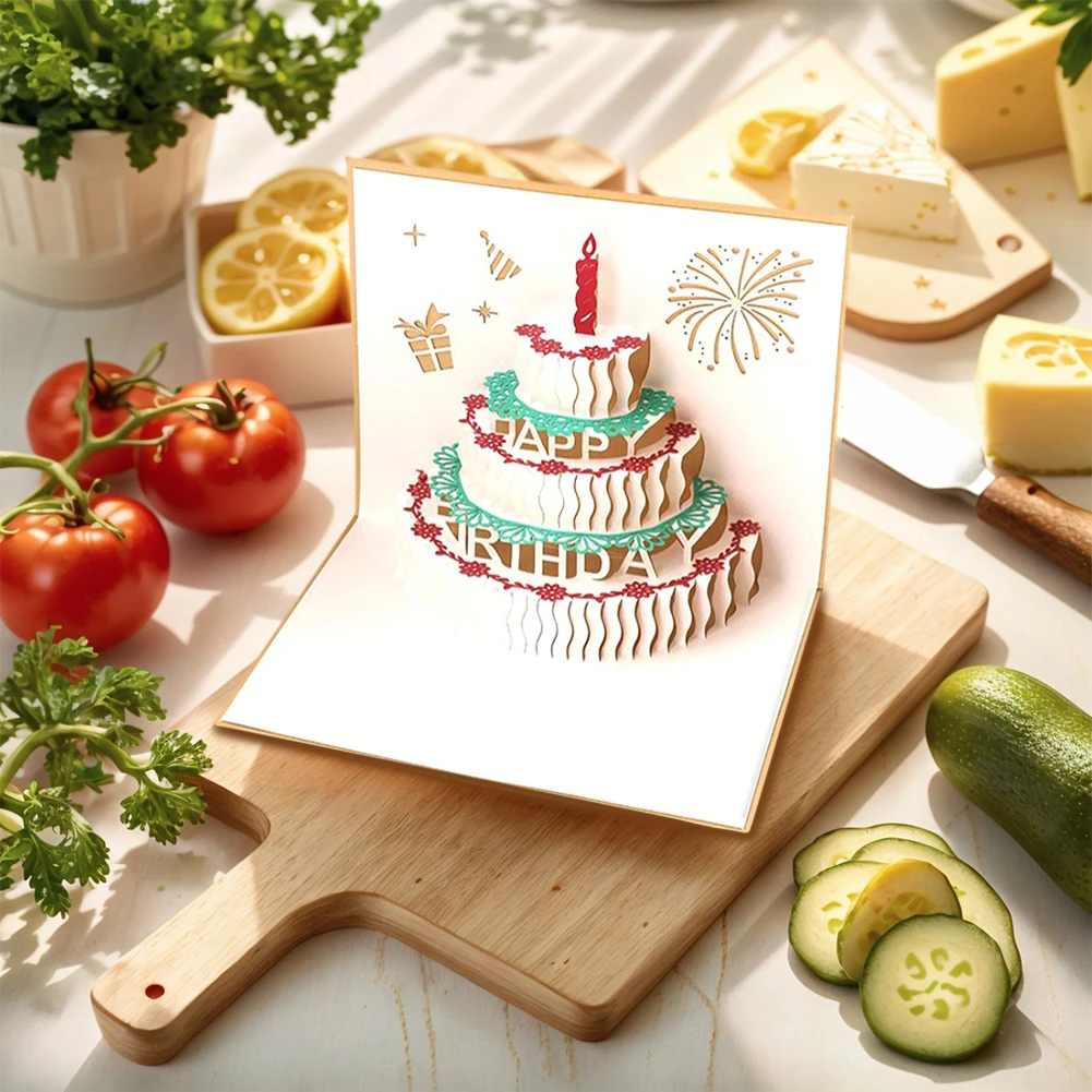 LED ثلاثية الأبعاد كعكة عيد ميلاد بطاقة مع مغلف لطيف هدية بطاقة المعايدة الموسيقية عيد ميلاد نعمة بطاقة لفتاة طفل زوجة بطاقات بريدية