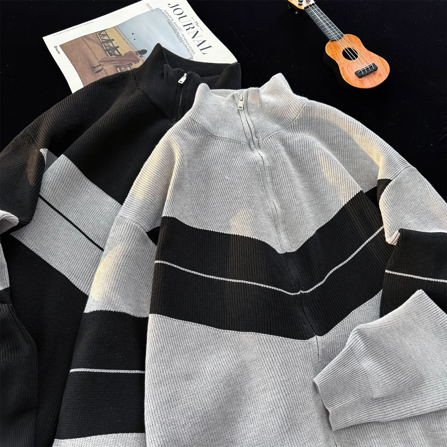 

Мужской вязаный кардиган в американском стиле с цветными блоками, повседневный, с воротником-стойкой, универсальный, премиум-класса, с длинными рукавами, верхняя одежда