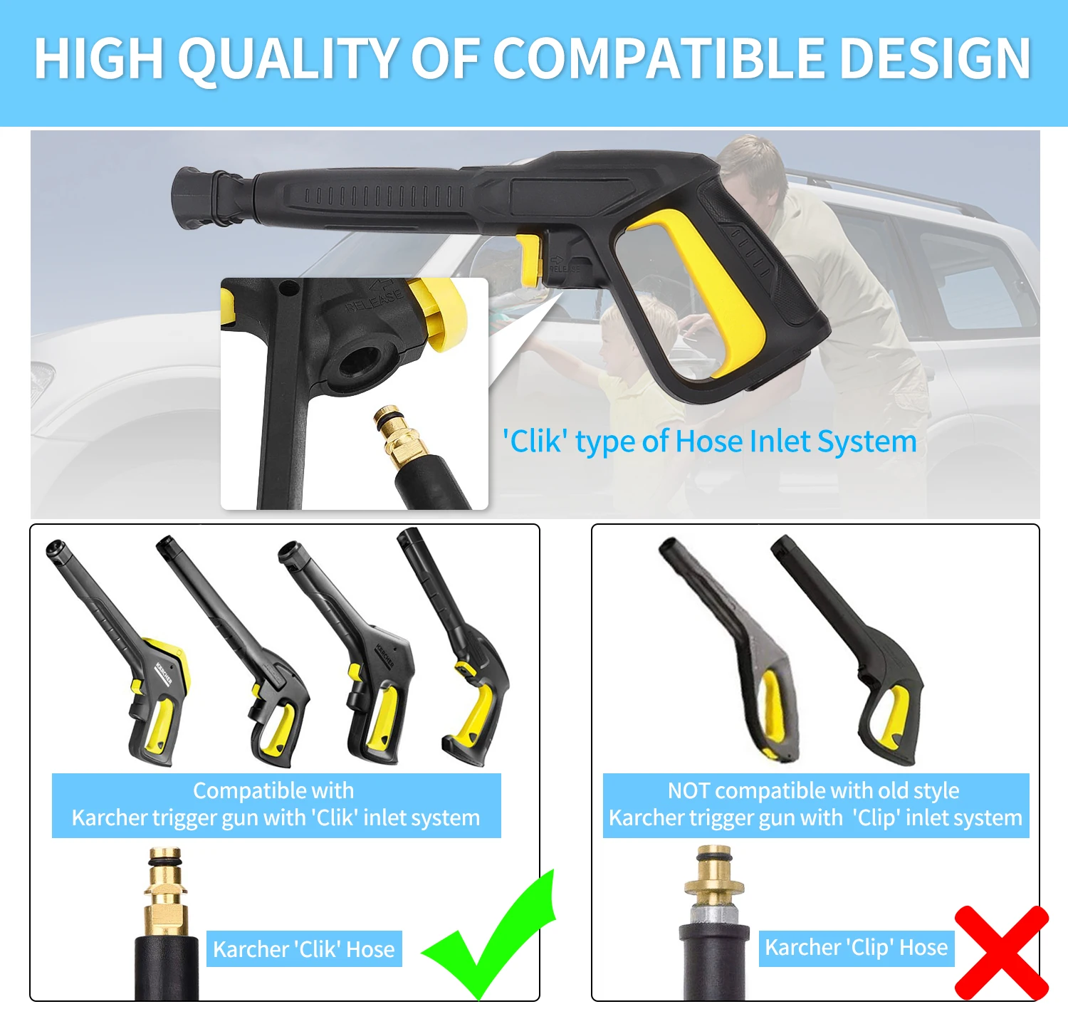 Karcher-Pressure Washer Gun, Lavadora de carros, Water Spray, High Pressure Water Gun para Karcher K2 ~ K7