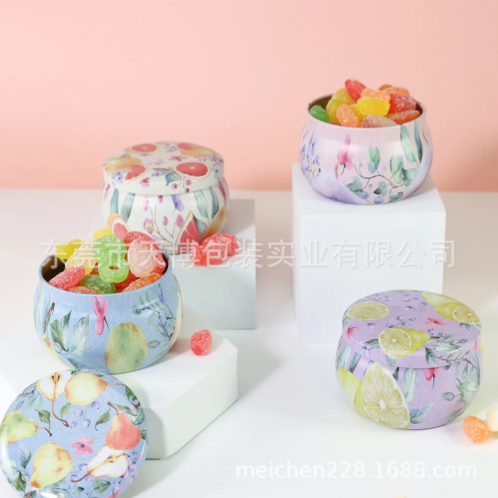 Tea Box Retro Pattern Metal Jar Circular Tins Kitchen Cans Candy Aromatherapy Candle Portable Universal Storage Sealed Container