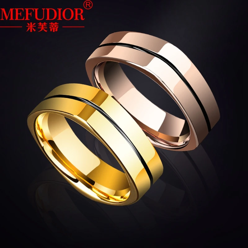 

Tungsten Gold Square Men Ring 8MM Wide Yellow\Rose Gold Colour Hip Hop Wedding Band High Quality for Couples Party Jewelry Gift