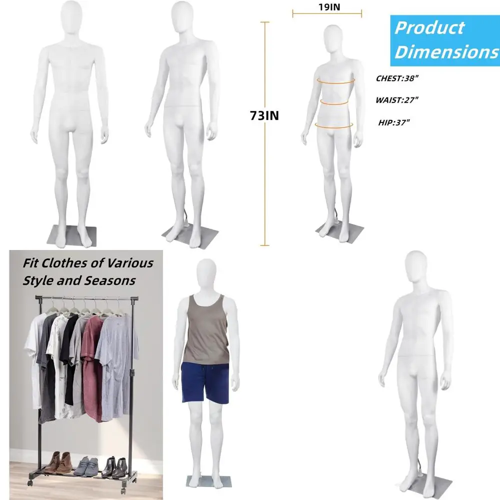 

Регулируемый мужской манекен для шитья, высота 73 см, съемная пластиковая подставка с металлическим основанием, белый цвет