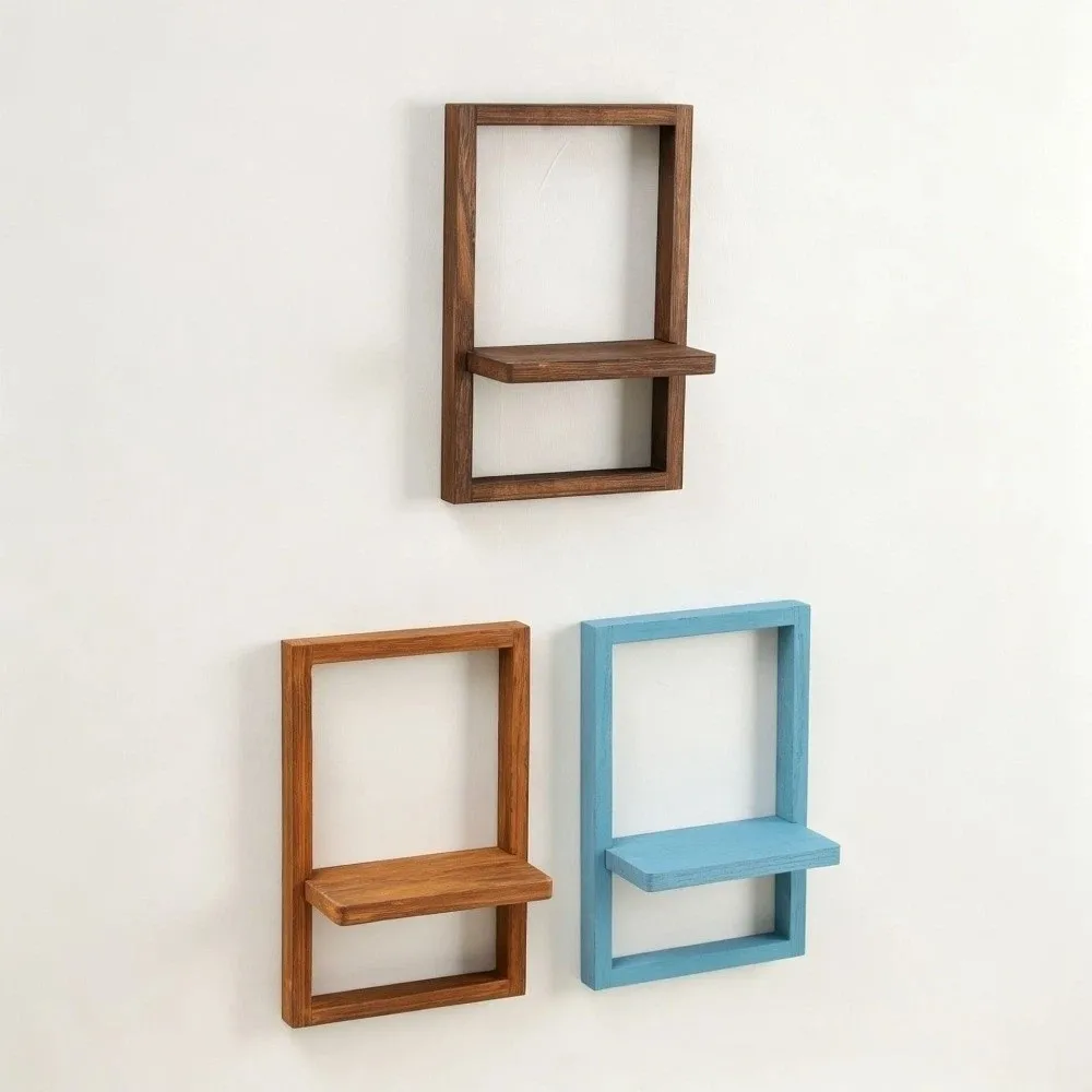 Versatile Floating Style Wooden Wall Shelf Square Decorative Wall Mounted Shelf Plant Display Rack Flower Vases