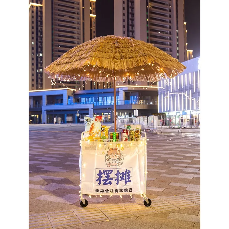 Simulation straw umbrella large parasol outdoor stall folding sun beach thatch scenic garden