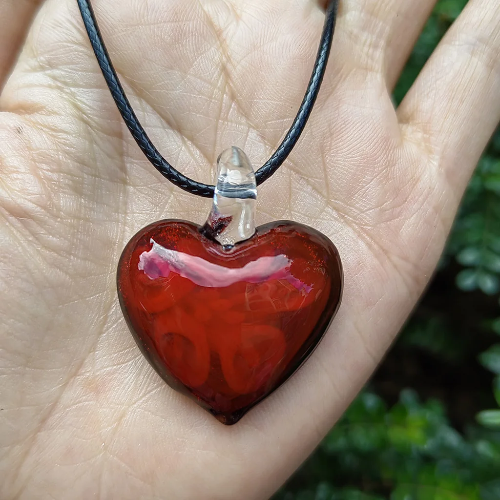 1PCS Fashion Red Black Glass Muran Floral Love Heart Shape Lampwork Flower Pendant Necklace For Women Cheap Items Jewelry Gift