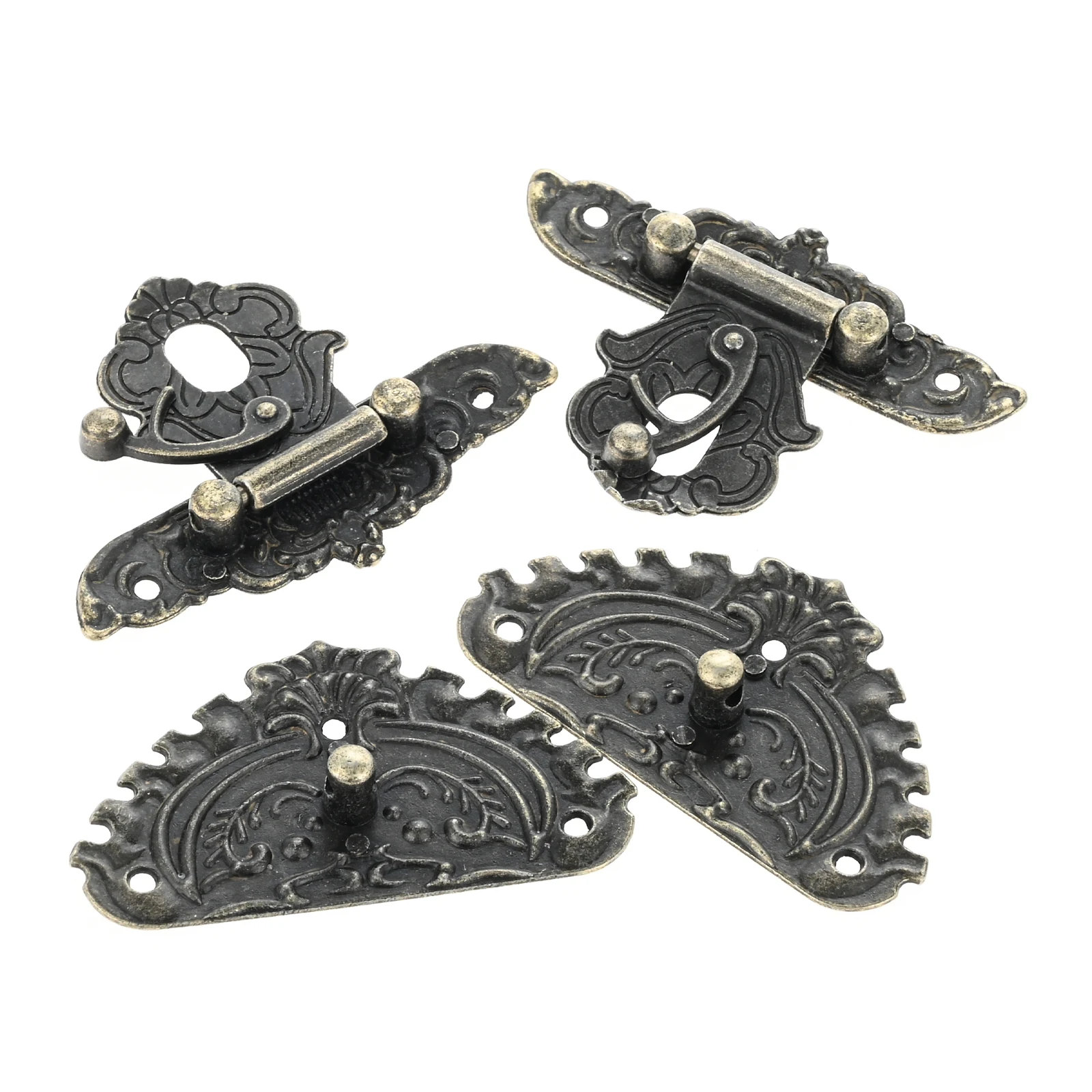 

6pcs/Set Vintage Latch Hasp Hinge Kit Antique Bronze Zinc Alloy for Small Carpentry Projects Diy for Vintage Wooden Cases