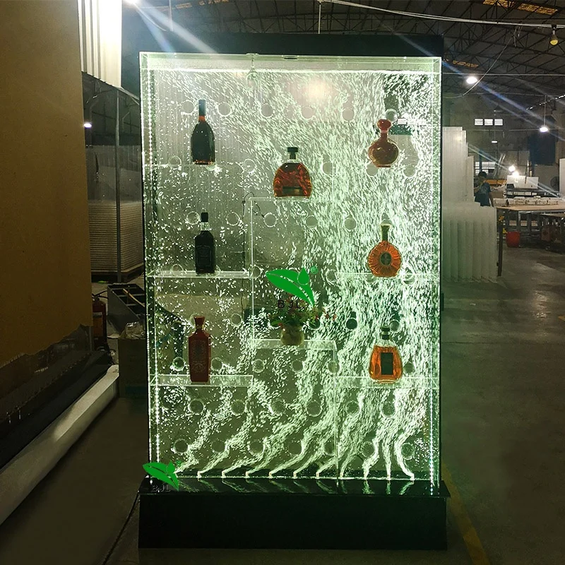 Estante de exhibición de vino de pared personalizado, luz LED fantástica, remolino acrílico, Burbuja de agua