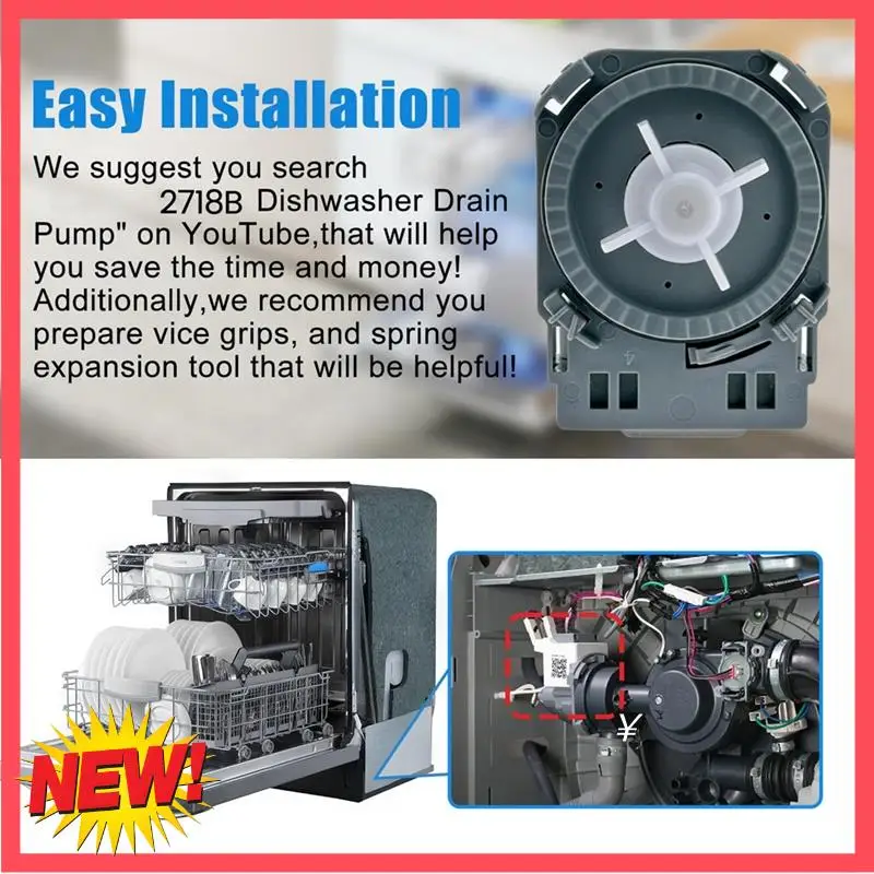 B17C 2718B 120V 60Hz Dishwasher Drain Pump For GE WG04F10194 For Midea 11001011000221 Dishwasher Replacement Parts