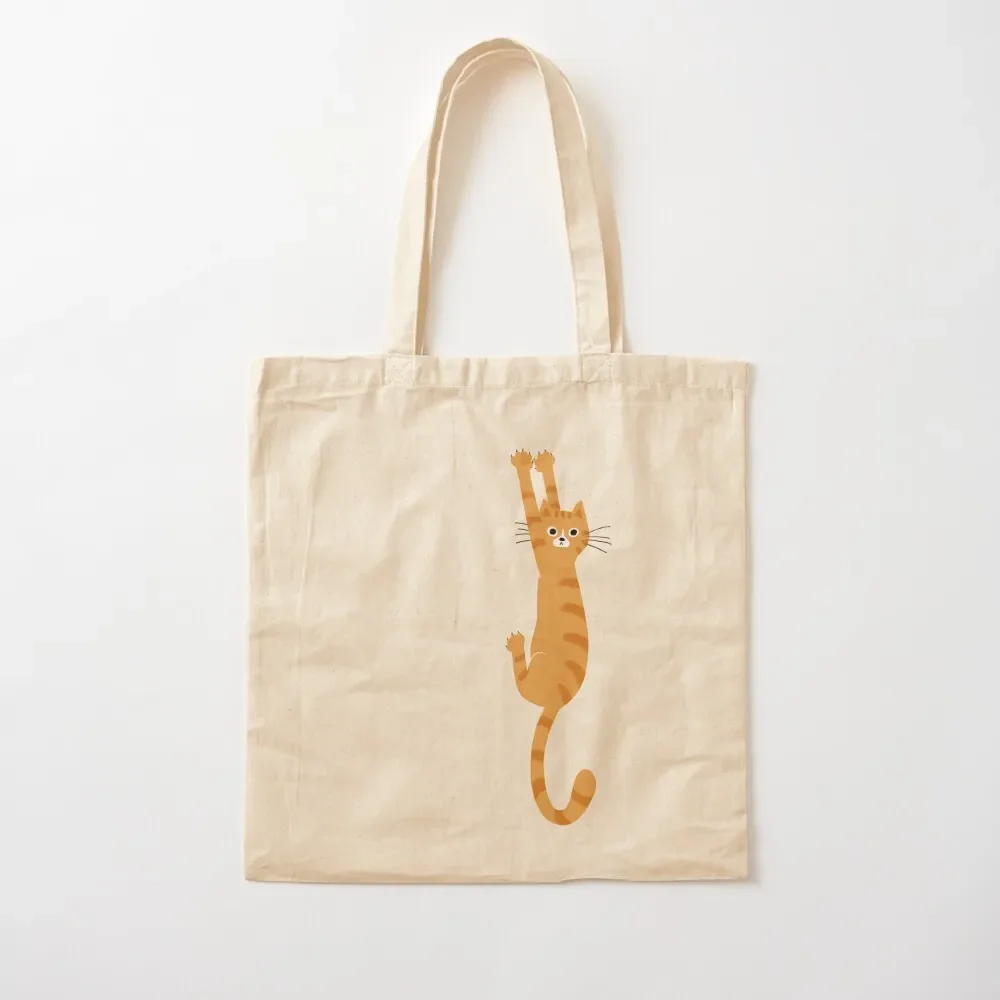 

Orange Tabby Cat Hanging On Funny Striped Cat Tote Bag eco bag folding women bag