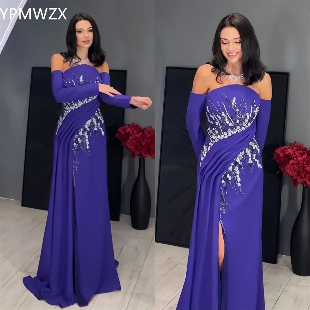 Customized Party Dress Occasion Prom Gown YPMWZX Off-the-shoulder A-line Floor Length Skirts Fold Draped Applique 3D Flower Bes