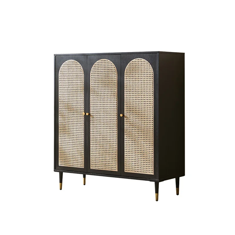 

Retro solid wood rattan shoe cabinet medieval wabi-sabi wind living room entrance locker household storage cabinet locker