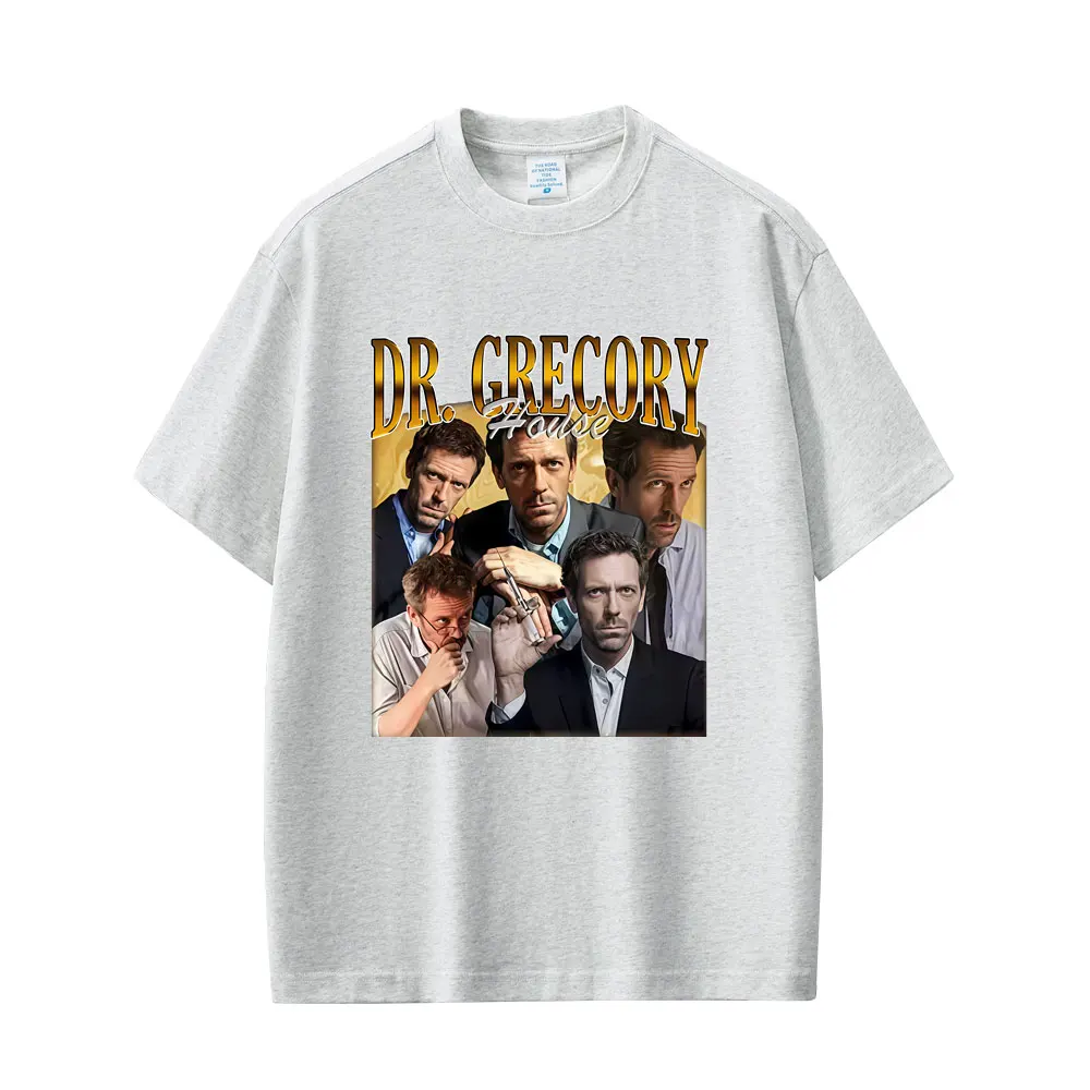Dr. Gregory House MD Lustiges Grafik-T-Shirt für Männer und Frauen, Lässiges Vintage-T-Shirt, 100% Reine Baumwolle, Übergroßes Kurzarm-T-Shirt – Detail 6