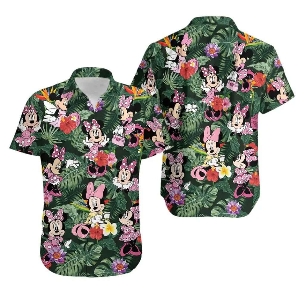 Veel Gezichten Van Minnie Mouse Hawaiiaans Overhemd Met Knoopsluiting Voor Mannen En Korte Mouwen Minnie Hawaiian Shirt