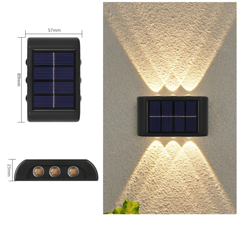 JVEE 6LED Solar Wall Lamp Outdoor Warm Waterproof Beads Up and Down Luminous Lighting Balcony Yard Garden Decoration Light