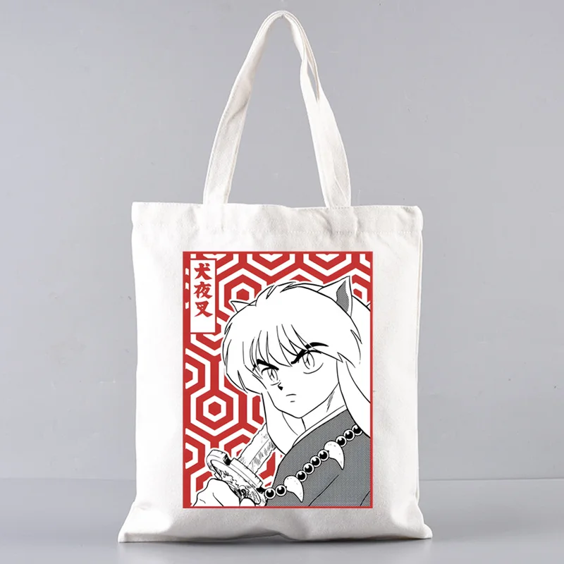 Inuyasha Anime Kagome Sesshoumaru Higurashi torba na zakupy siatka kosmetyczka studencka torba na ramię płócienna torebka