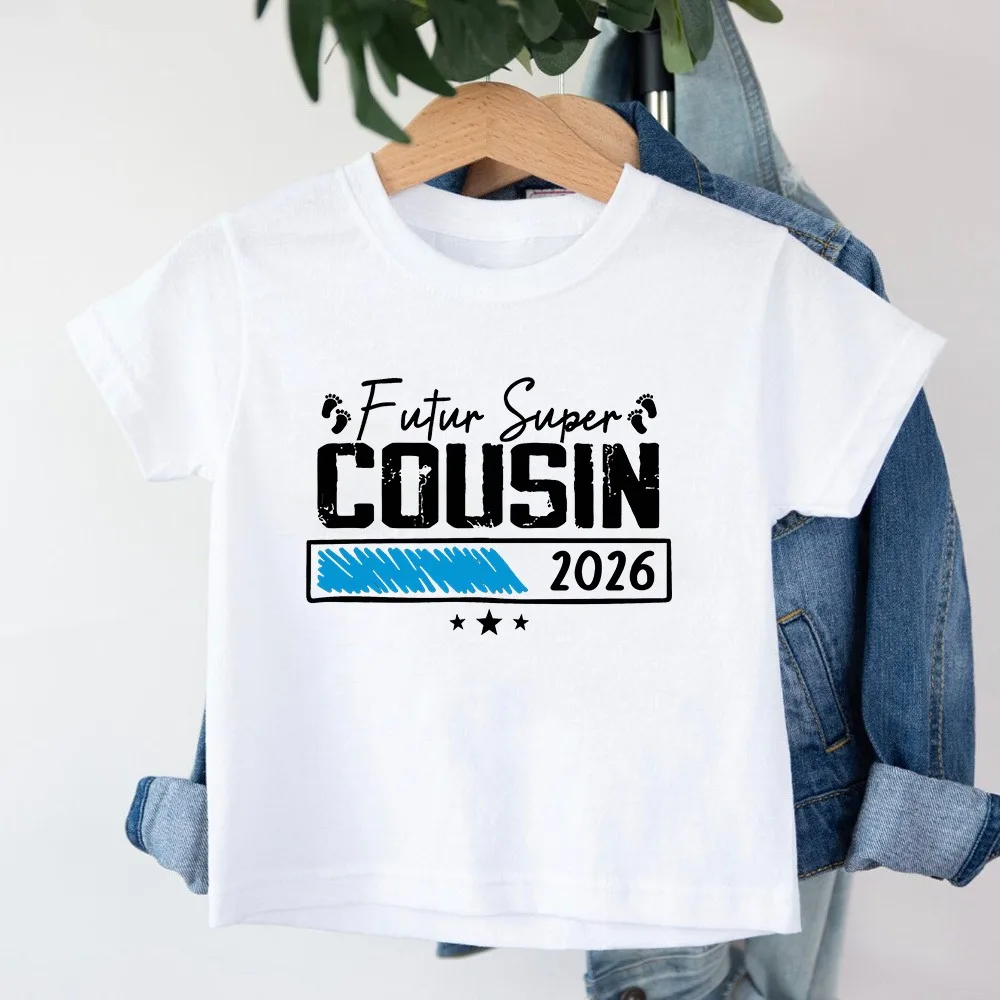 Feture Super Cousin 2026 Kid Tshirt Casual Short Sleeve Child Tee Tops Round Neck T Shirt Pregnancy Announcement