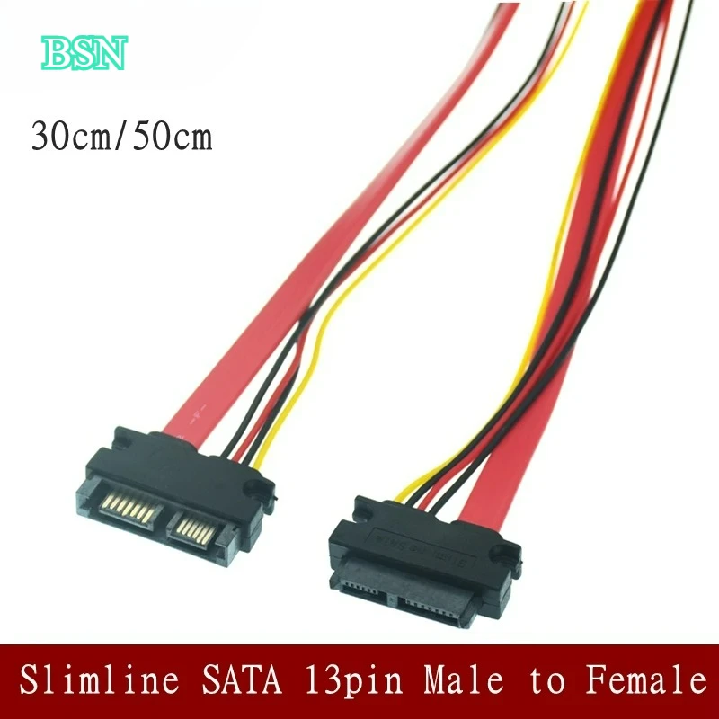 Whole Sale Slimline SATA 13pin Male To SATA 13pin 7pin + 6 Pin Female Extension Cable For SATA Slim DVD RW Drive Laptops