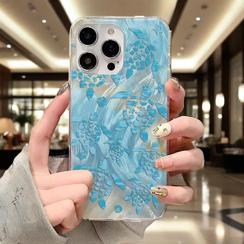 

Design Sea Blue Turtle Phone Case For iPhone 11 15 16 14 13 12 Pro Max 7 8 XS XR X Plus SE2022 14 Plus Luxury Laser Silver Cover