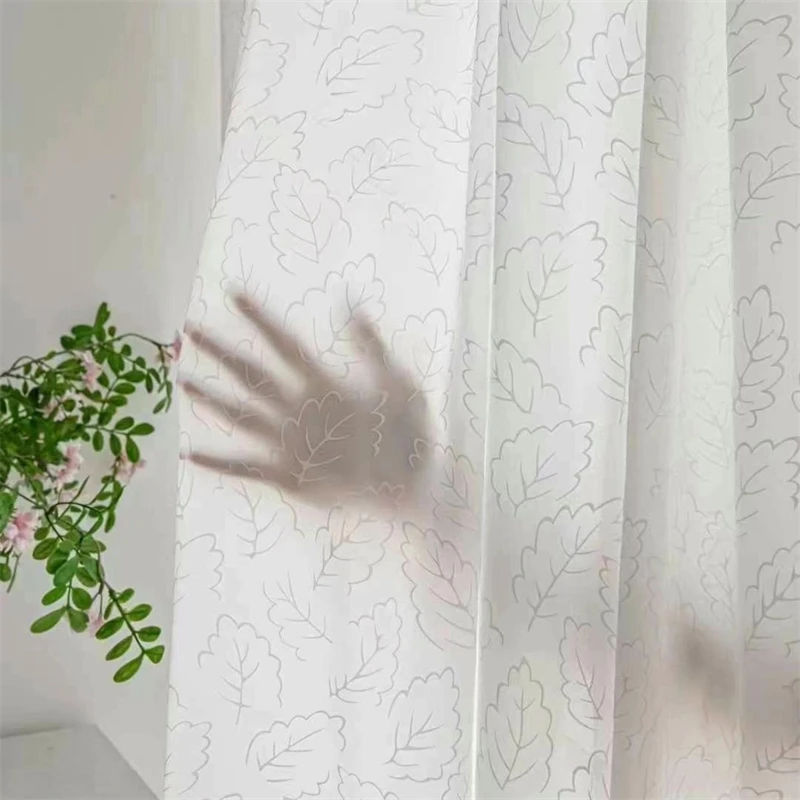 

Minimalist Modern White Leaves Insulation SheerTulle Curtains For Living Room Partition Bedroom Bay Window Finished Volile Drape