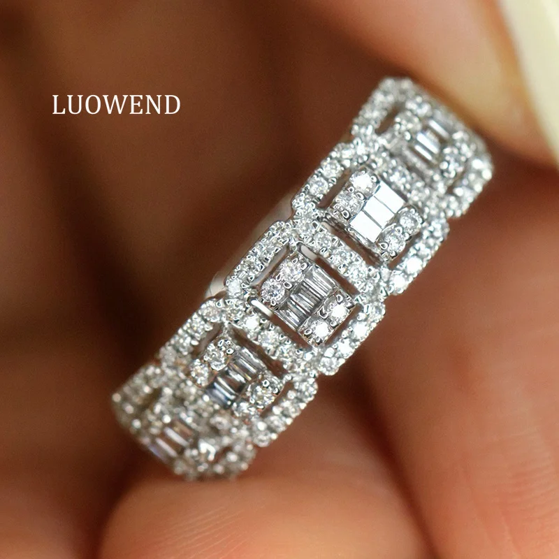 LUOWEND 100% 18K White Gold Rings Fashion INS Style 0.32carat Real Natural Diamond Engagement Ring for Women Wedding Jewelry