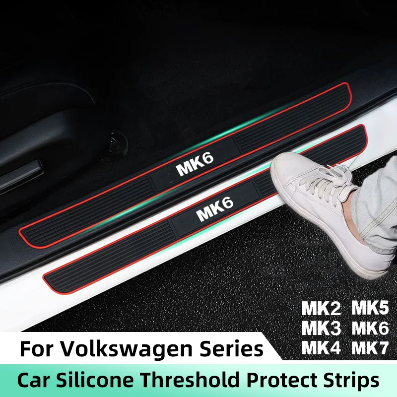

4pcs Rubber Car Door Sill Scuff Covers For Volkswagen VW MK2 MK3 MK4 MK5 MK6 MK7 Anti-scratch Door Panel Guards Protector Trims