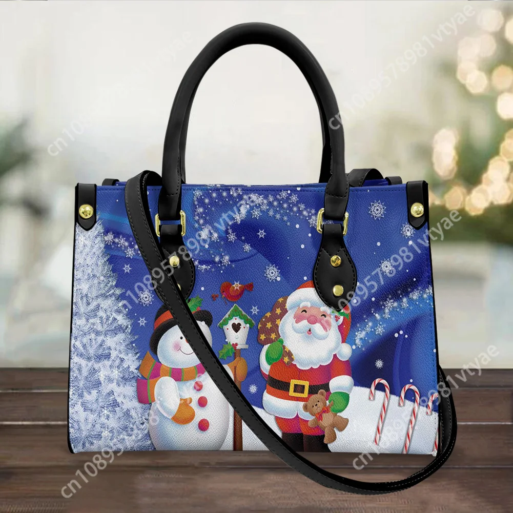 Chrismas Gift Women Leather Handbag Purse for Women Fashion Small Casual Tote Santa Claus Print Luxury carteras para mujer 2022