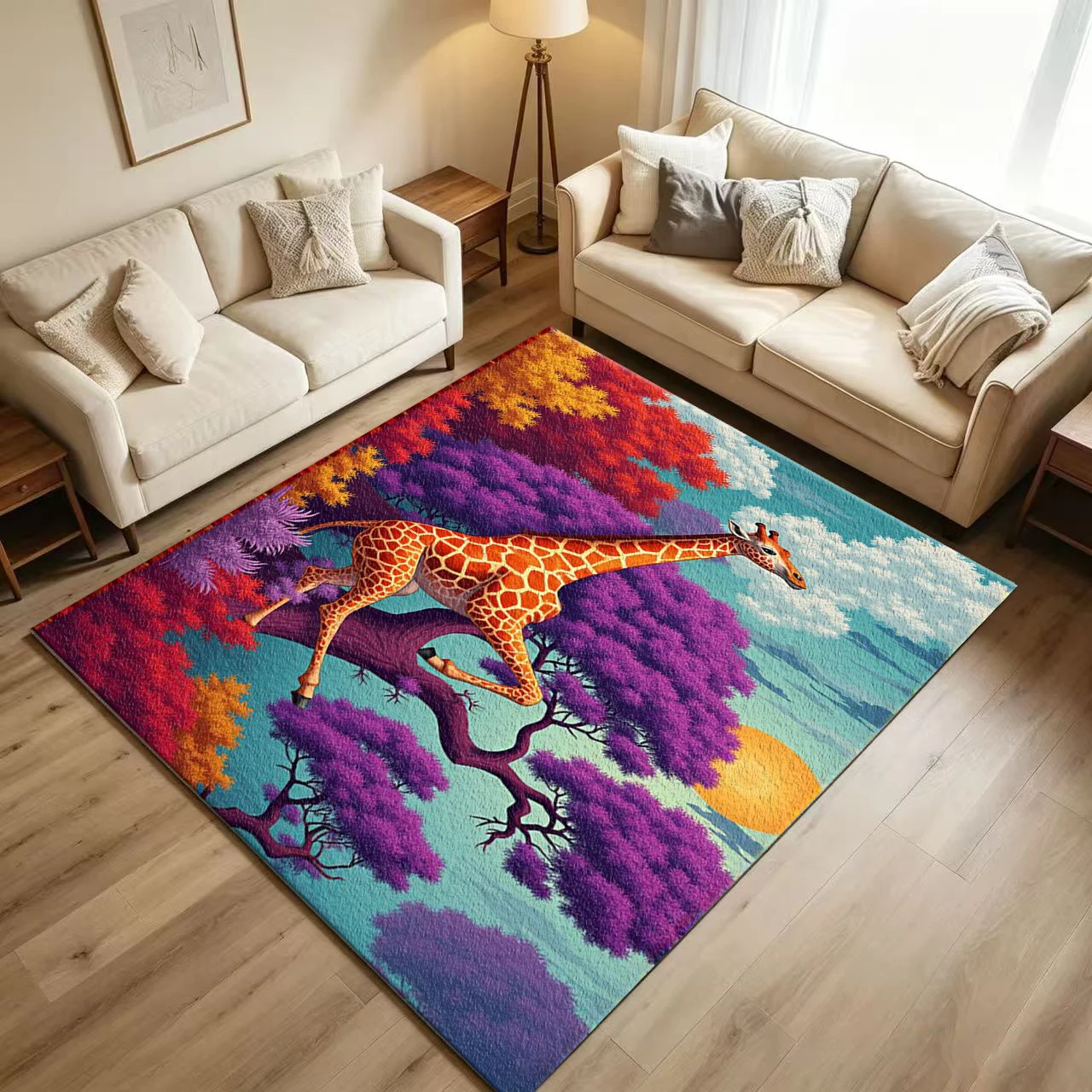 Cartoon Giraffe Colorful Fantasy Forest carpet flooring Kids Decor Area Rug