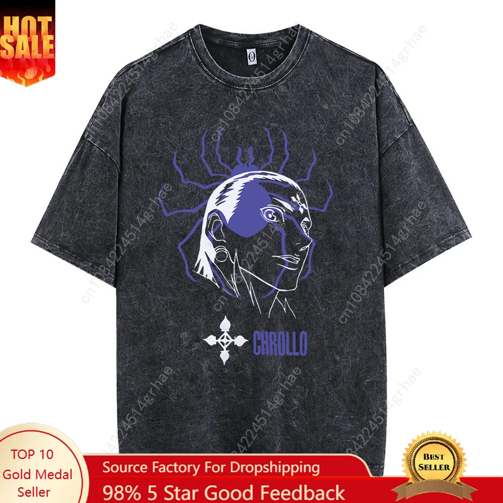 

Anime Washed T Shirt Hunter x Hunter Printed Retro Harajuku Style Top for Men Women Fashion Casual Streetwear Unisex