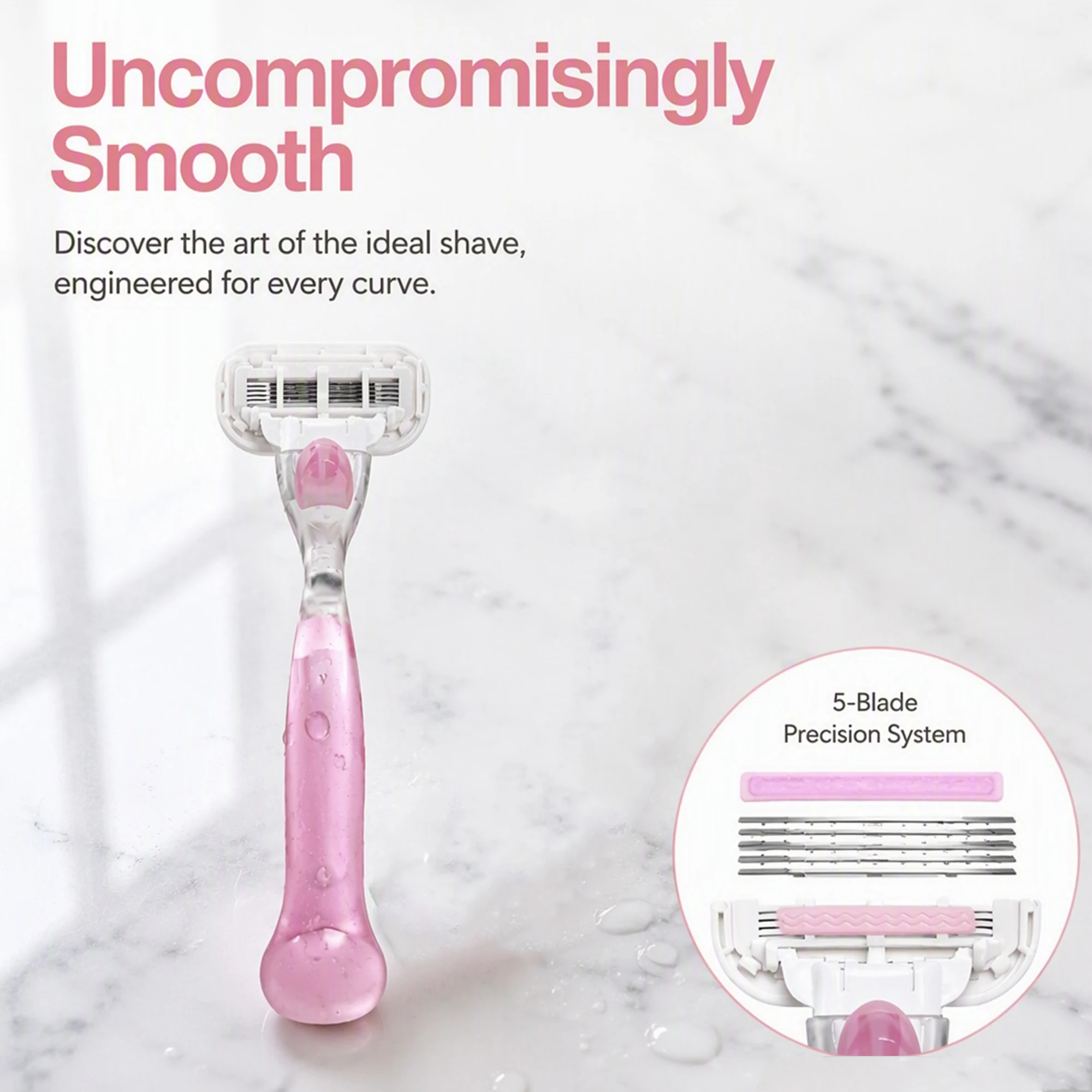 Women's Manual Razor, 1 Handle with 3/6 Heads, 5-Layer Stainless Steel Blades, Rubber Handle, Reusable Body Hair Removal Blades