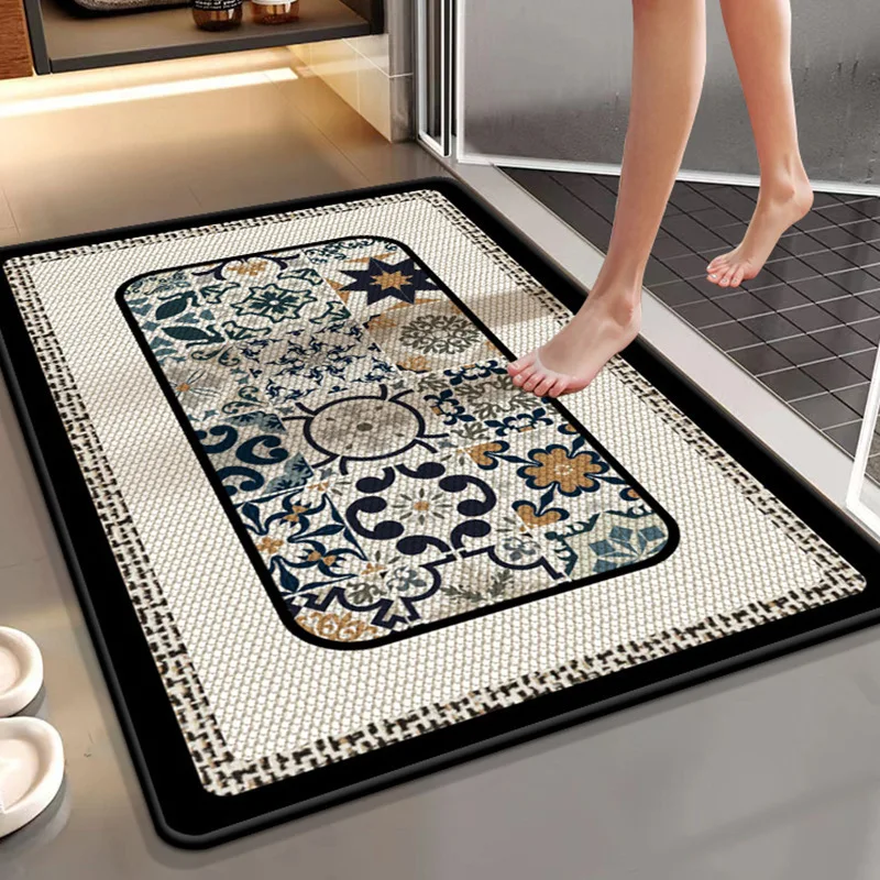 VIKAMA Crystal Fiber Bathroom Waterproof Mat, Entrance Carpet At The Bathroom Entrance, Easy To Clean, Home Decoration Accessory