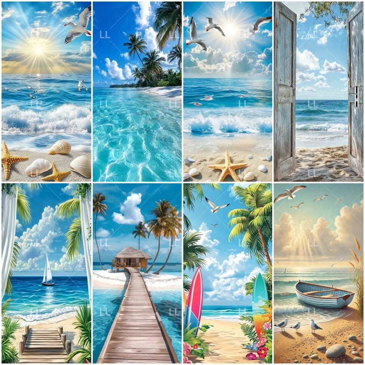 Summer Beach Seascape Photography Backdrop Shell Tropical Ocean Sunset Palm Tree Background Door Tapestry Decoration Photo Prop