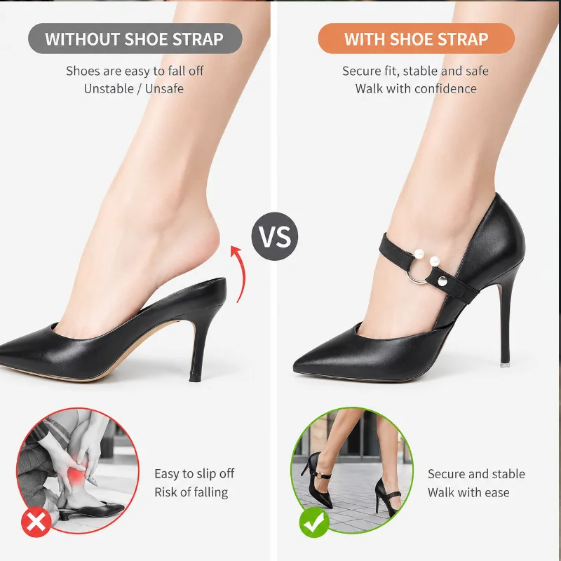 Adjustable Anti-Slip Shoe Ankle Straps for High Heels, Elastic Shoe Bands to Prevent Shoes from Slipping Off, Comfortable Shoe R