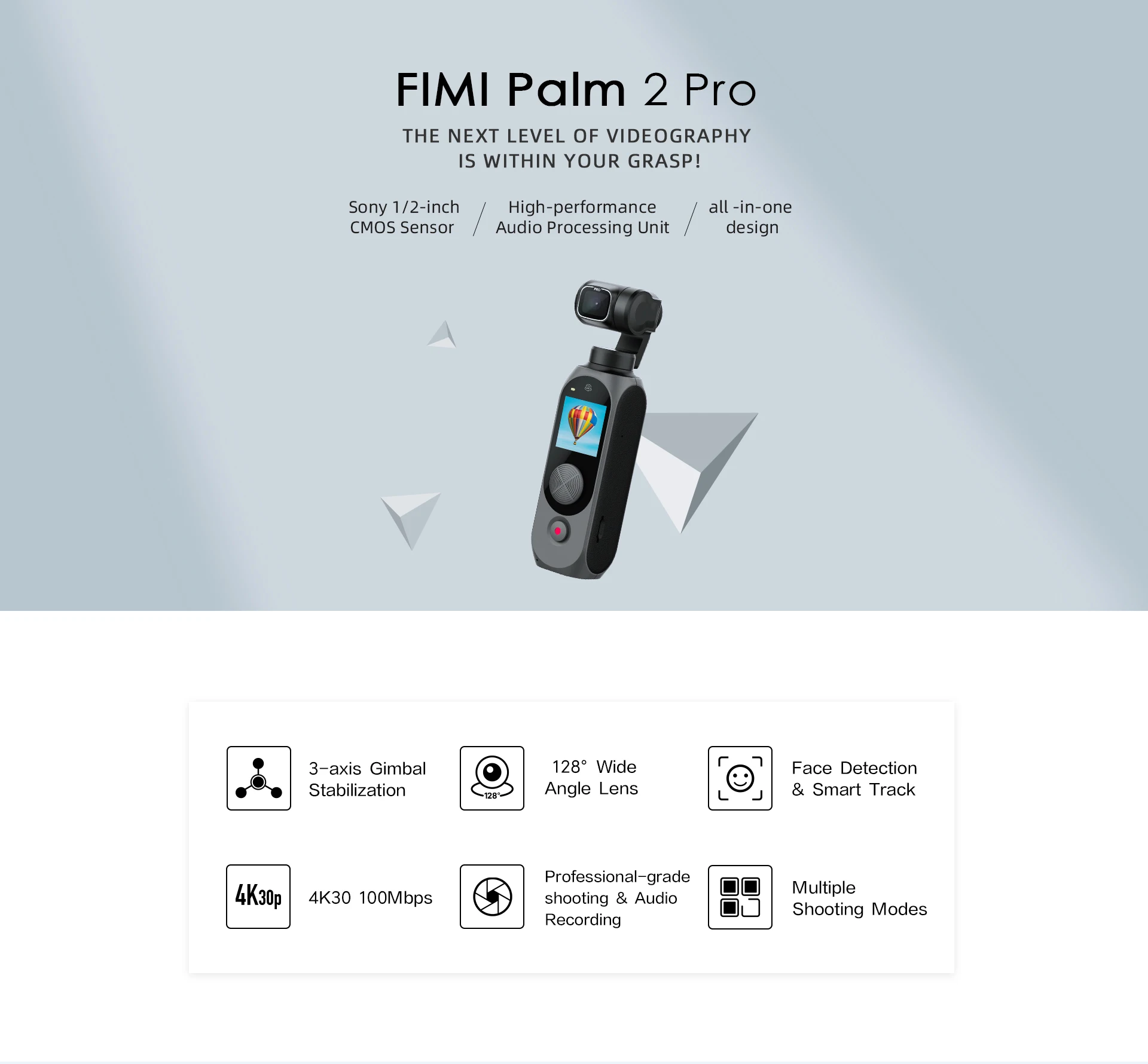 FIMI PALM 2 Pro 3-axis Handheld Gimbal 1/2 Inch Sensor 4K 30fps 160 Minute Mechanical stabilization FIMI Original Pocket Gimbal